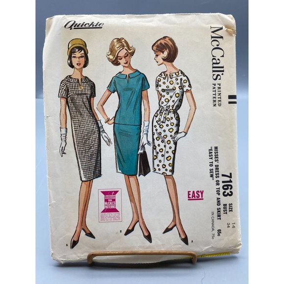 Vintage Sewing PATTERN McCalls 7163, Misses Quickie 1963 Easy Dress or Top - Picture 1 of 2